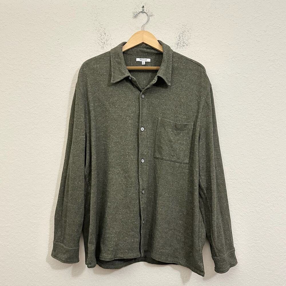 MADEWELL The Devoe Knit Shirt Foliage Green Cotton Stretch LS Preppy